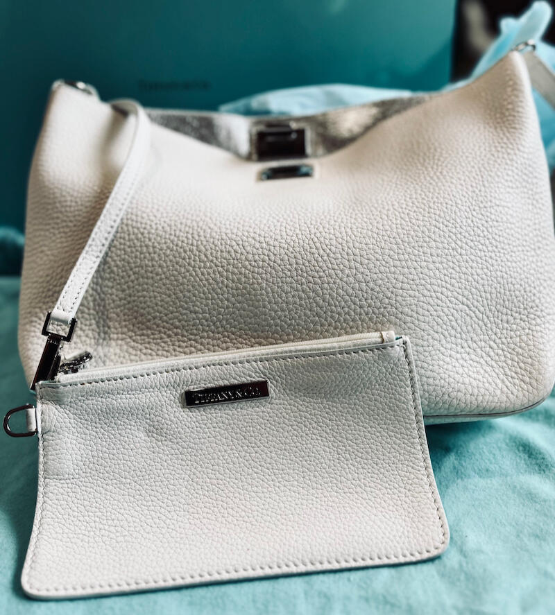 Tiffany & Co. White Leather Crossbody Handbag with Pouch