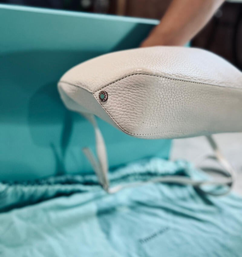 Bottom of the Tiffany & Co. White Leather Crossbody Handbag
