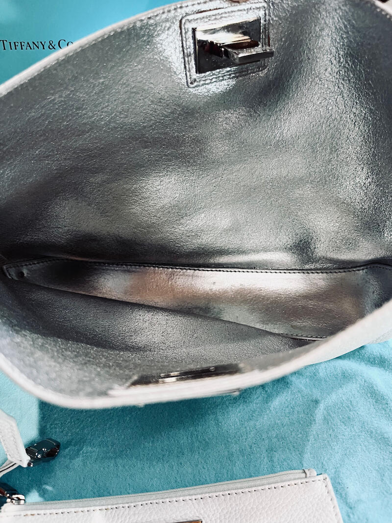 Inside the Tiffany & Co. White Leather Crossbody Handbag